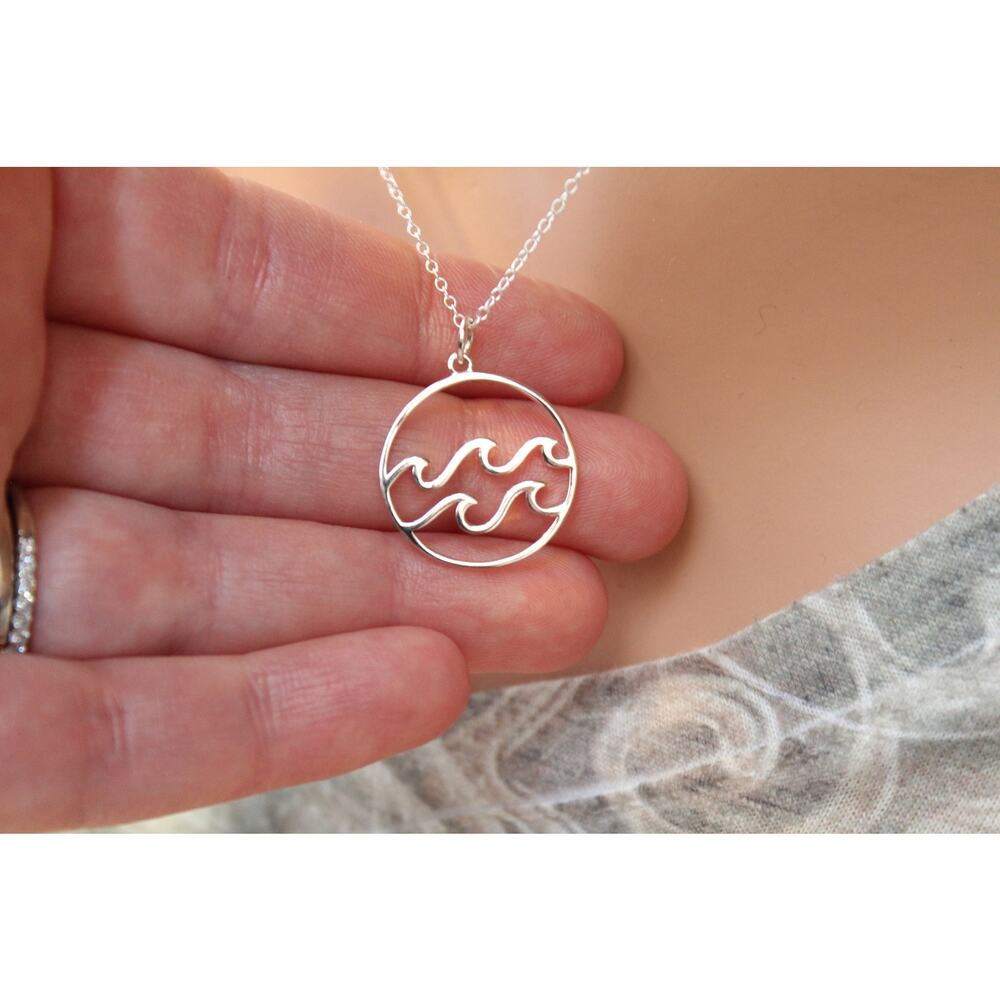 Sterling Silver Openwork Water Element Charm Neck… - image 1